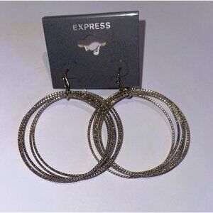 Express Silver Tone Multi Layer Hoop Earrings Vintage Y2K Deadstock